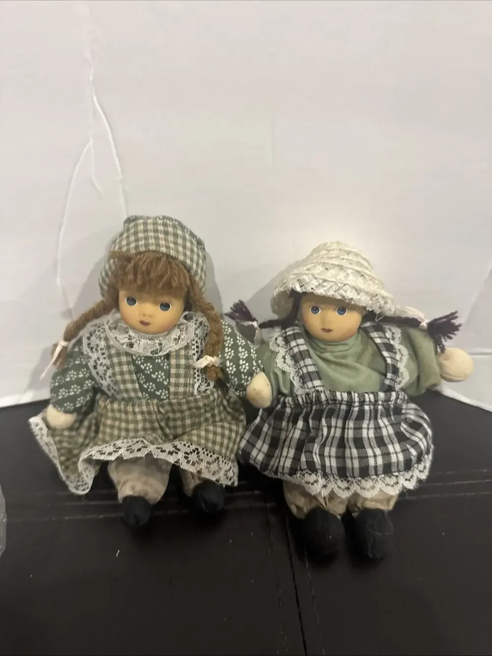 5” Lot of 2 Vintage Porcelain Head Cloth Body Country Dolls Farmhouse Decor Pair